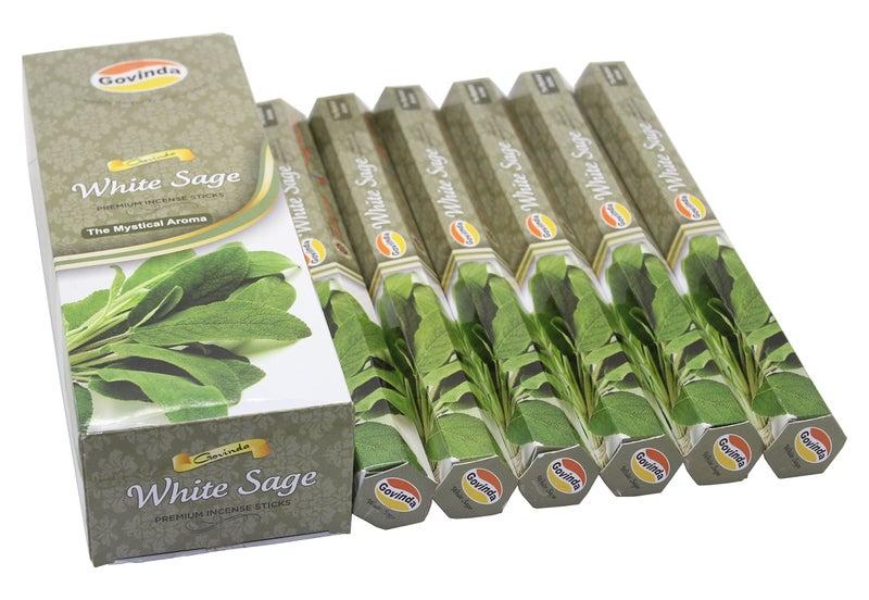 Govinda Incense - White Sage - 120 Incense Sticks, Premium Incense, Masala Coated