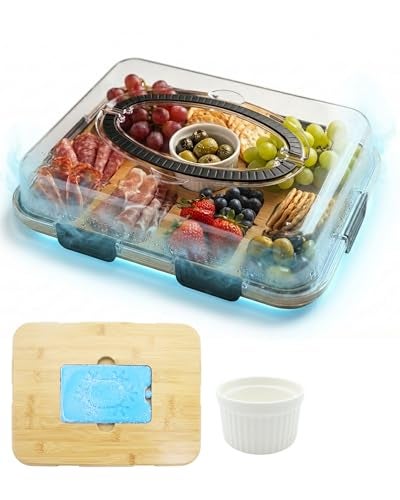 TOVICE Charcuterie Board with Lid & Ice, Upgraded 6 Snap Laches, Sauce Cup Included, Large Portable Cheese Tray with Handle, Serving Tray for Picnic & Pool, House Warming Gifts New Home (Black) - Image 1