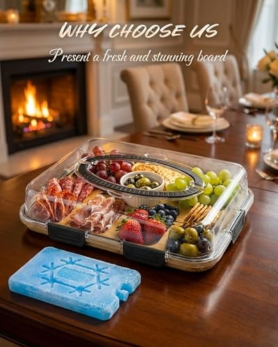 TOVICE Charcuterie Board with Lid & Ice, Upgraded 6 Snap Laches, Sauce Cup Included, Large Portable Cheese Tray with Handle, Serving Tray for Picnic & Pool, House Warming Gifts New Home (Black) - Image 3
