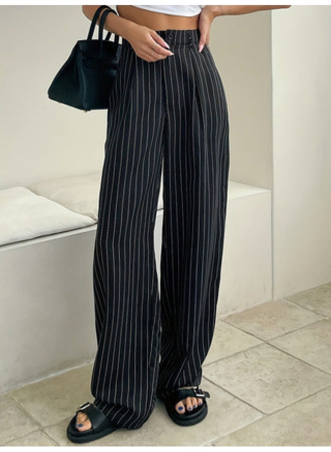 Cross-Border 2025 New Elegant Suit Pants For Work Clothing, Versatile Simple Stripesd High-Waisted Straight Women's Pants