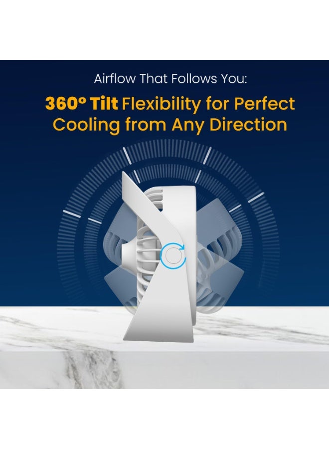 Portronics CoolCube Mini, 2-in-1 Desktop & Wall Fan, 2000mAh Battery, Type-C Charging, 360° Rotate with Pasteable Hook, 3 Speed Modes, BLDC Motor,Quiet Operation,3 Hour Playtime,Compact&Portable,White - Image 4