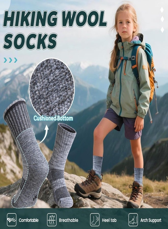 SeeyAN Kids Merino Wool Hiking Socks Winter Thermal Warm Boys Girls Toddler Thick Cushioned Boot Crew Socks 6 Pairs (Blue/Green/Black/Grey, 8-12 Years) - Image 3