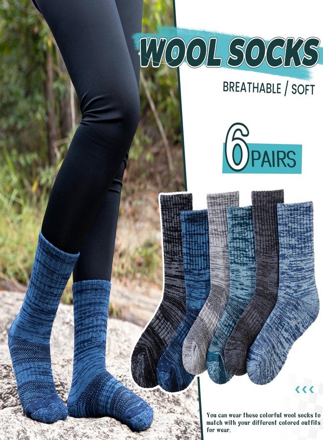 SeeyAN Kids Merino Wool Hiking Socks Winter Thermal Warm Boys Girls Toddler Thick Cushioned Boot Crew Socks 6 Pairs (Blue/Green/Black/Grey, 8-12 Years) - Image 5