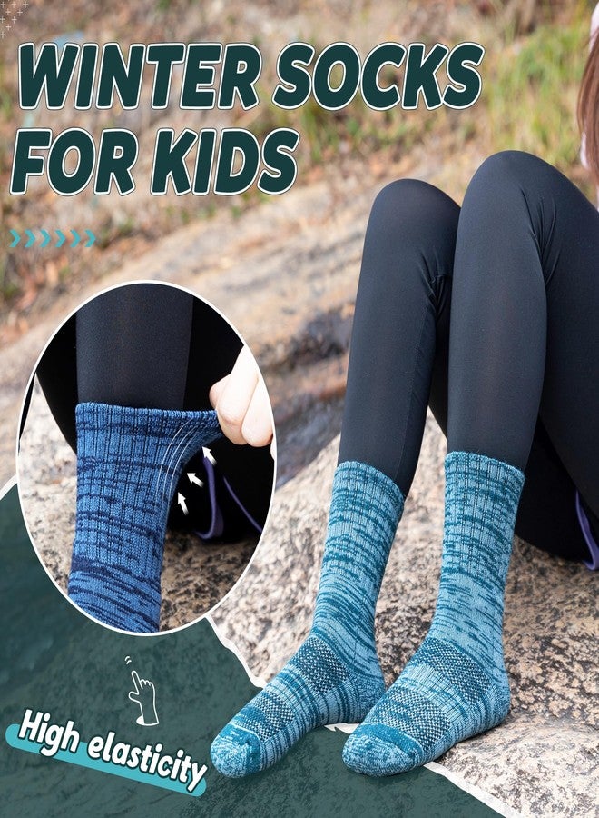SeeyAN Kids Merino Wool Hiking Socks Winter Thermal Warm Boys Girls Toddler Thick Cushioned Boot Crew Socks 6 Pairs (Blue/Green/Black/Grey, 8-12 Years) - Image 4