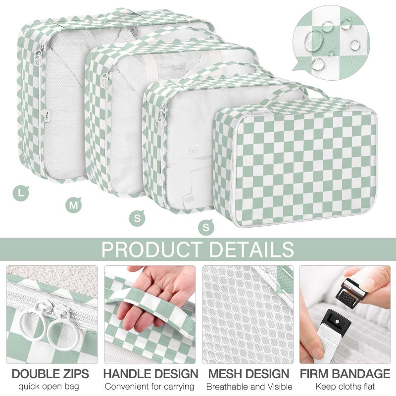 KPX 8 Set Packing Cubes for Travel, Luggage Packing Organizers Accessories Large Toiletries Bag for Clothes Shoes Cosmetics (8Set-Green Checkered) - Image 3
