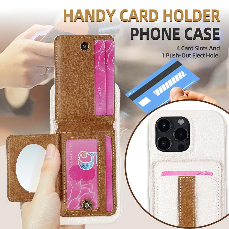 HuHa Case Cover For iPhone 12 / 12 Pro Litchi Texture Leather Ring Card Bag Holder Phone Case(White) - Image 4