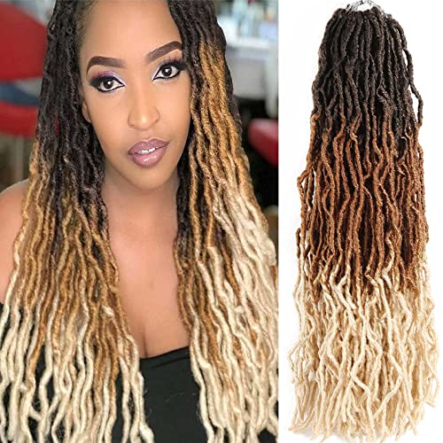 Ahrencan Ombre Faux Locs Crochet Hair, 24 Inch 6 Packs Soft Locs,Three Tone Black/Brown/Blonde Pre Looped Wavy Faux Locs Crochet Hair For Women,Light Weight,Itch Free(24",T4/27/613#) - Image 1