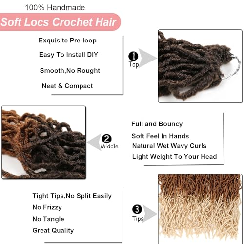 Ahrencan Ombre Faux Locs Crochet Hair, 24 Inch 6 Packs Soft Locs,Three Tone Black/Brown/Blonde Pre Looped Wavy Faux Locs Crochet Hair For Women,Light Weight,Itch Free(24",T4/27/613#) - Image 5