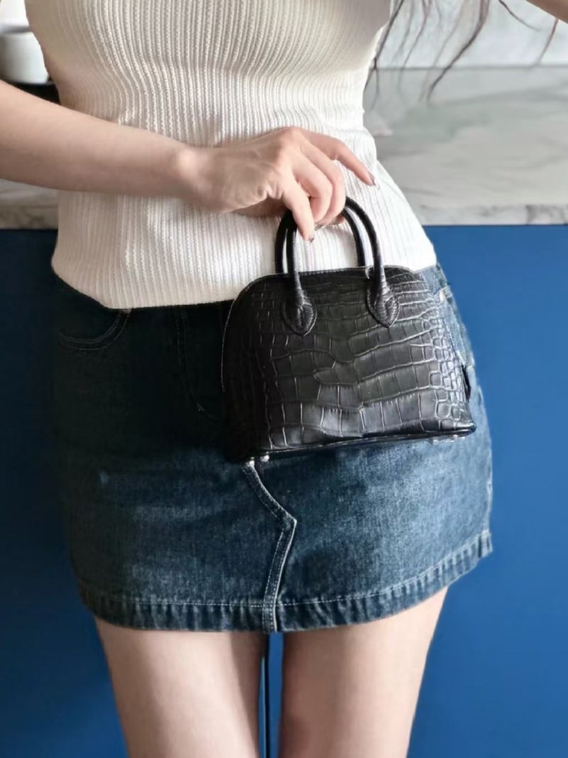 2025 Spring New Women'S Bag Cow Leather Crocodile Pattern Genuine Leather Mini Shell Bag Crossbody Bag Women'S Handbag - Image 4