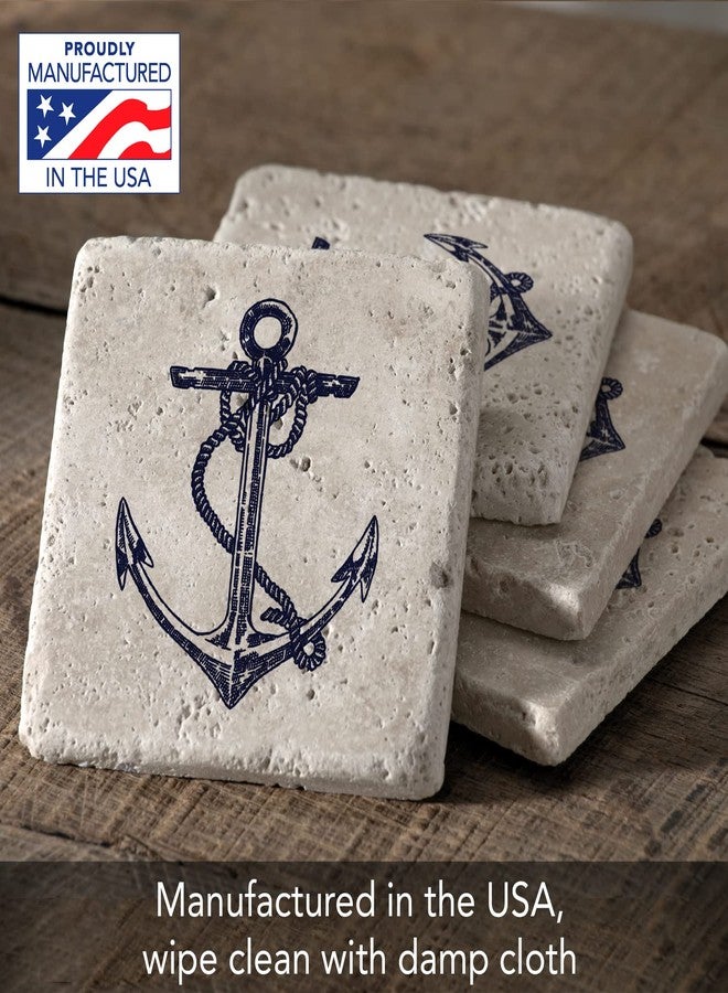 Counterart Thirstystone Anchor 4 Pack Natural Travertine Absorbent Stone Coasters with Protective Cork Backing Manufactured in The USA - Image 5