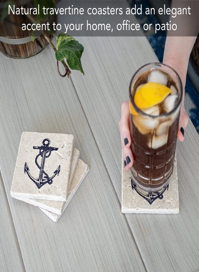 Counterart Thirstystone Anchor 4 Pack Natural Travertine Absorbent Stone Coasters with Protective Cork Backing Manufactured in The USA - Image 2