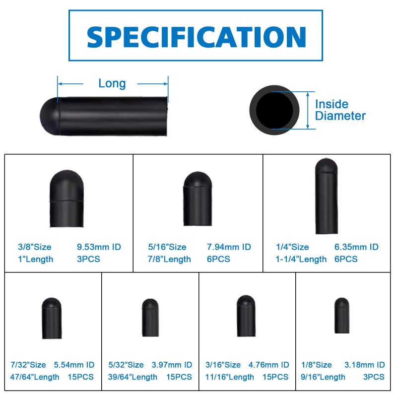 Easily Rubber Vacuum Caps Plug Kit, 63 PCS Assorted Vacuum Plugs Hose End Caps Assortment Kit for Carburetor, Manifold, Automotive 3/16'' 5/16" 7/32" 1/4" 5/32'' 3/8'' 1/8â€œ - Image 2
