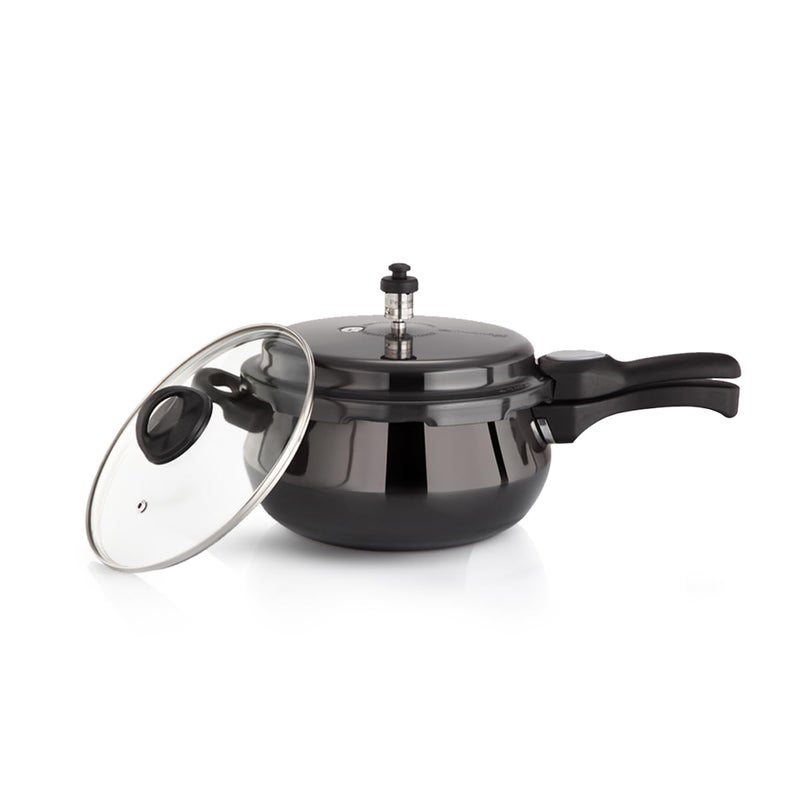 Premier Cucina Trendy Black Hard Anodized Induction Bottom Handi Pressure Cooker 15 Liter With Glass Lid Durable And Versatile Cooker For Even Cooking Inductioncompatible - Image 1