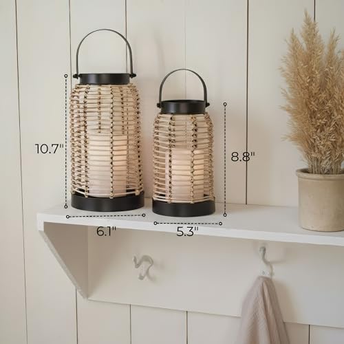 KIBAGA Natural Rattan Boho Lanterns - Handcrafted Chic Decor to Enhance Your Home - Modern Farmhouse Beauty Perfect for Any Living Room, Patio & Porch, Indoor and Outdoor Coffee Table or Kitchen Dining Table - Image 5