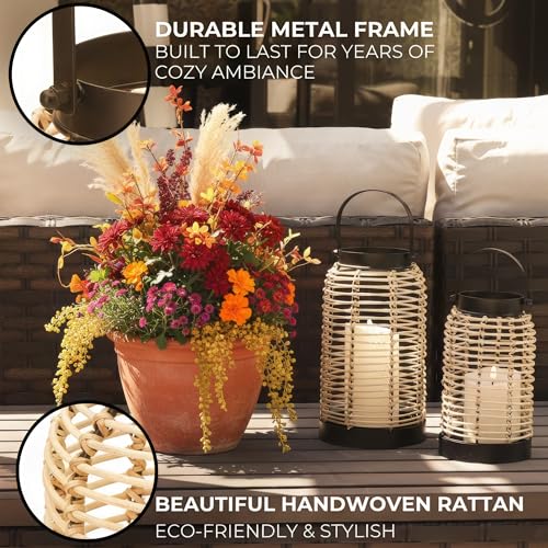 KIBAGA Natural Rattan Boho Lanterns - Handcrafted Chic Decor to Enhance Your Home - Modern Farmhouse Beauty Perfect for Any Living Room, Patio & Porch, Indoor and Outdoor Coffee Table or Kitchen Dining Table - Image 3