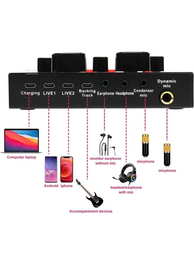 Portable condenser microphone set, V8 sound card, studio microphone, podcast recording, for Live Broadcast Live Sound Card Set Voice Changer