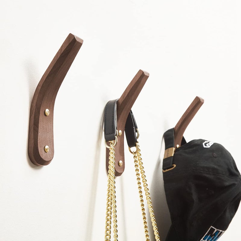 COCOYA 2Pack Wood Hooks Wall Mounted, Minimalist Easy Install Natural Real Walnut Cute Mid Century Modern Simple Rustic Boho Home Foyer Entryway Decor, for Hanging Hat Cap Bag Coat Towel Clothes - Image 4