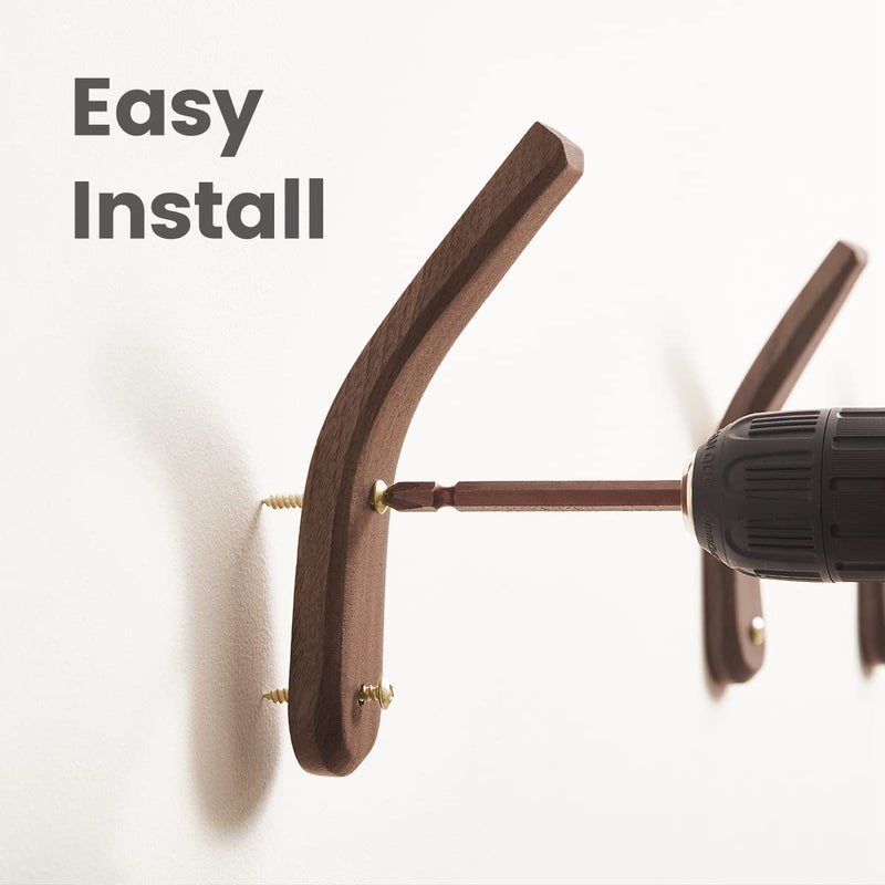 COCOYA 2Pack Wood Hooks Wall Mounted, Minimalist Easy Install Natural Real Walnut Cute Mid Century Modern Simple Rustic Boho Home Foyer Entryway Decor, for Hanging Hat Cap Bag Coat Towel Clothes - Image 3