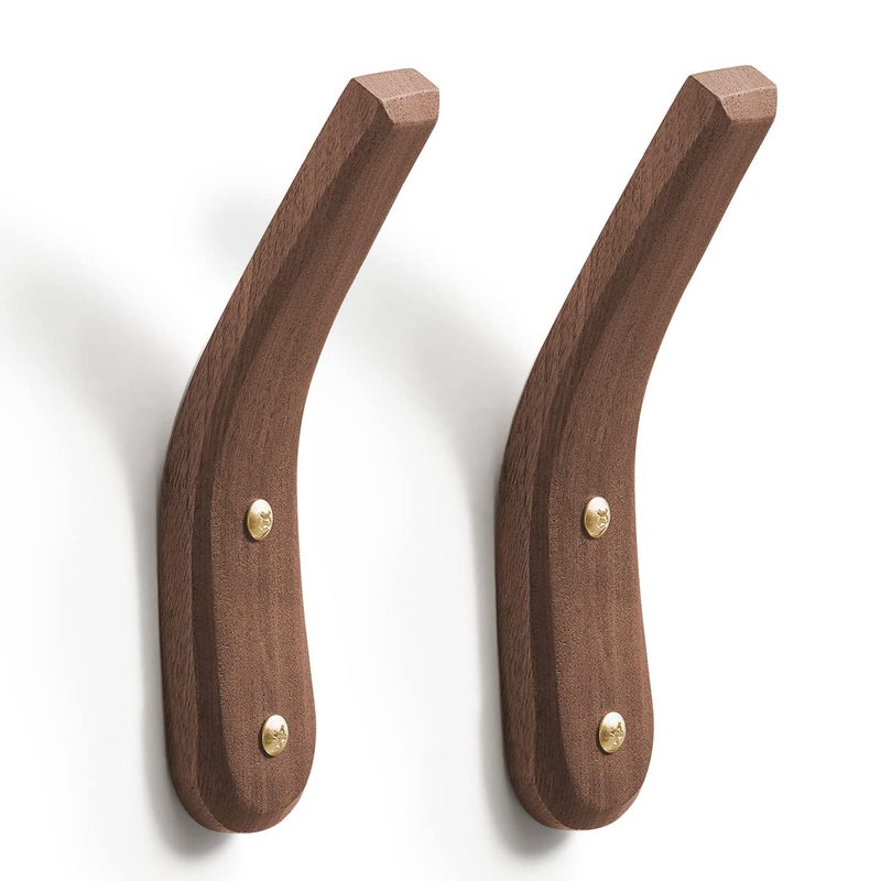 COCOYA 2Pack Wood Hooks Wall Mounted, Minimalist Easy Install Natural Real Walnut Cute Mid Century Modern Simple Rustic Boho Home Foyer Entryway Decor, for Hanging Hat Cap Bag Coat Towel Clothes - Image 1