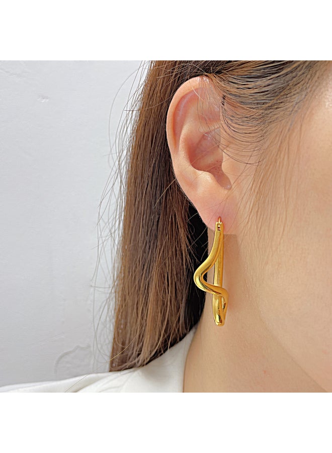 Women'S Stainless Steel Earrings With Twisted Lines, Irregular Geometry, High-End Earrings - Image 3