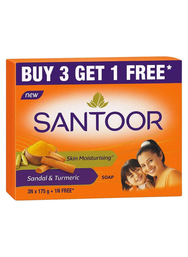 سانتور صابون استحمام بخلاصة الصندل والكركم المرطب للبشرة بخصائص مغذية ومضادة للشيخوخة | للبشرة الناعمة والناعمة والشباب | لجميع انواع البشرة | عبوة من 4 قطع 125 غرام - Image 2