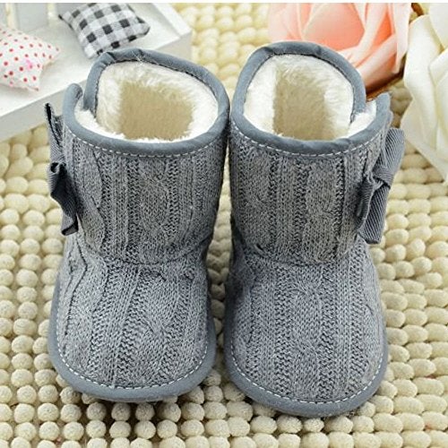CdyBox Little Baby Fleece Fur Knit Snow Boots Infant Warm Winter for 0-18 Months (0-6 Months, Grey) - Image 2