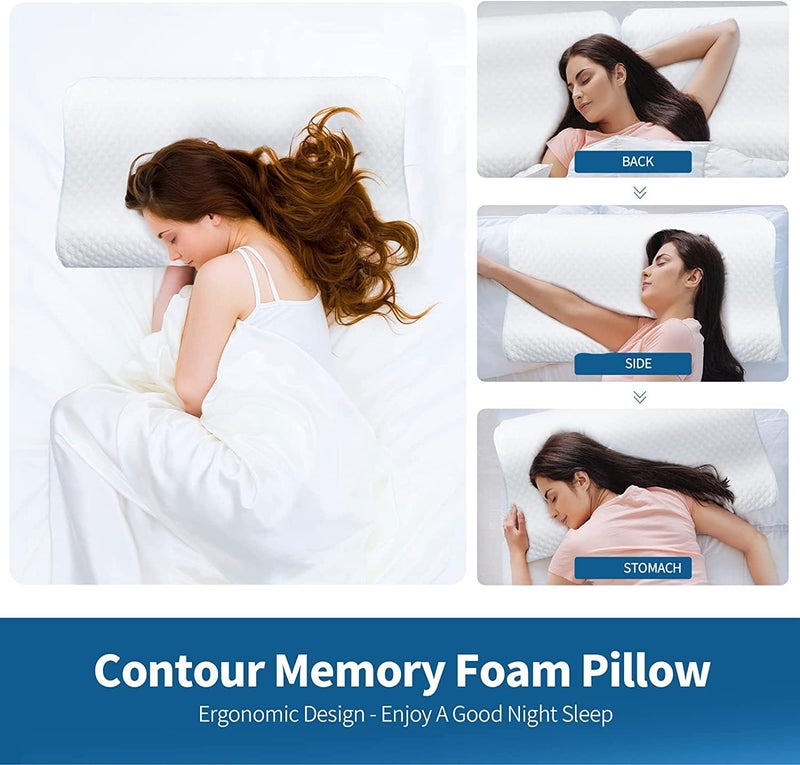 KD ZONE Memory Foam Pillow, Contour Cervical Orthopedic Memory Foam Pillows Supports Neck Pain and Shoulder Pain for Sleeping, Ergonomic Cervical Pillow Neck Support Pillow for Side Back (3) - Image 2