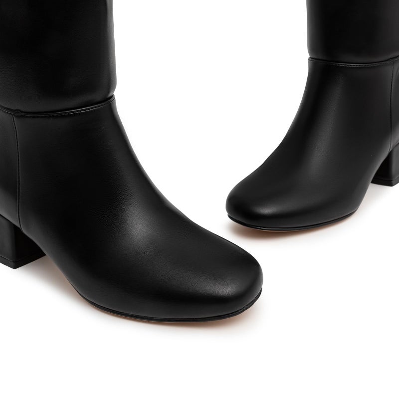 Athlefit Black Knee High Boots for Women Chunky Low Heel Tall Boots Square Toe Fashion Slip On Booties Size 7.5 - Image 5
