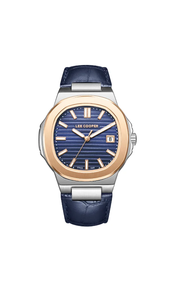 Lee Cooper Men's Analog Display Watch With Dark Blue Leather Strap - LC08108.599