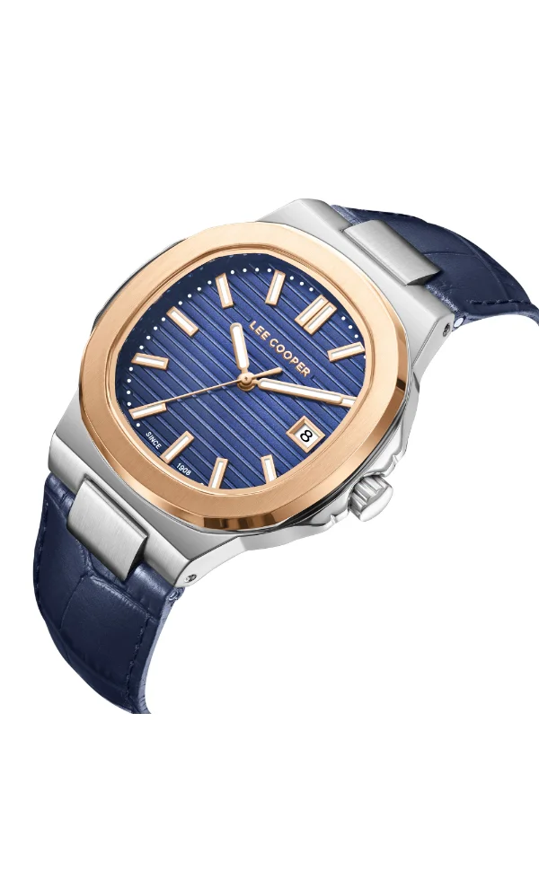 Lee Cooper Men's Analog Display Watch With Dark Blue Leather Strap - LC08108.599