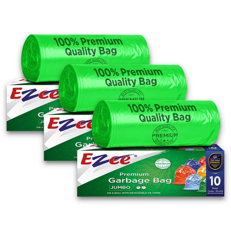 Ezee Disposable Plastic Garbage/Trash Bags (30" X 50", Black, Pack of 3) - Image 1