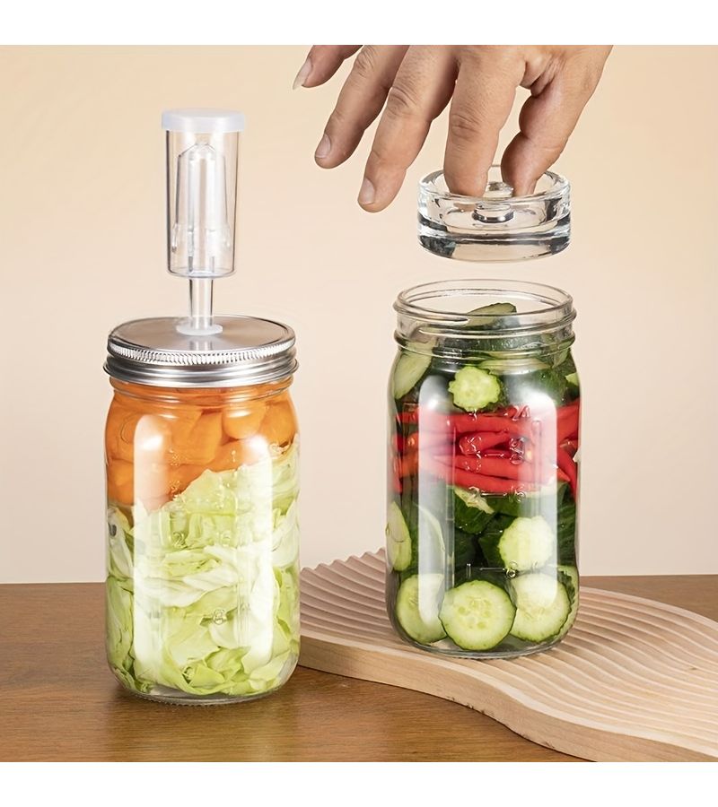 Glass Mason Jar Fermentation Kit 2 Piece Food Fermentation Set With Airlock Lid And Weighted Stone Wide Mouth Pickling Canning For Sauerkraut Kimchi Vegetables Starter Airtight Container Lacto Fermentation - Image 2