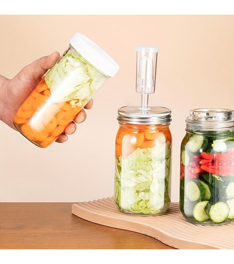 Glass Mason Jar Fermentation Kit 2 Piece Food Fermentation Set With Airlock Lid And Weighted Stone Wide Mouth Pickling Canning For Sauerkraut Kimchi Vegetables Starter Airtight Container Lacto Fermentation - Image 4