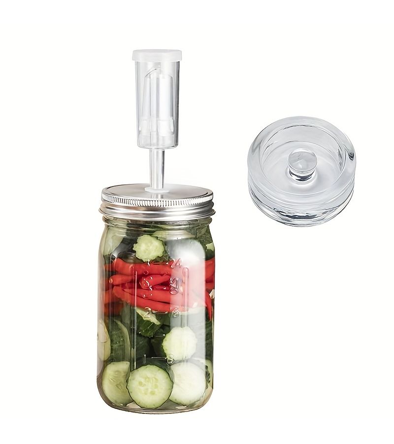 Glass Mason Jar Fermentation Kit 2 Piece Food Fermentation Set With Airlock Lid And Weighted Stone Wide Mouth Pickling Canning For Sauerkraut Kimchi Vegetables Starter Airtight Container Lacto Fermentation - Image 1