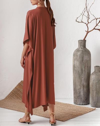 Bsubseach Women Kaftan Dresses Caftan Loungewear Maxi Dress Swimsuit Cover Up Beachwear Red Silky - Image 5
