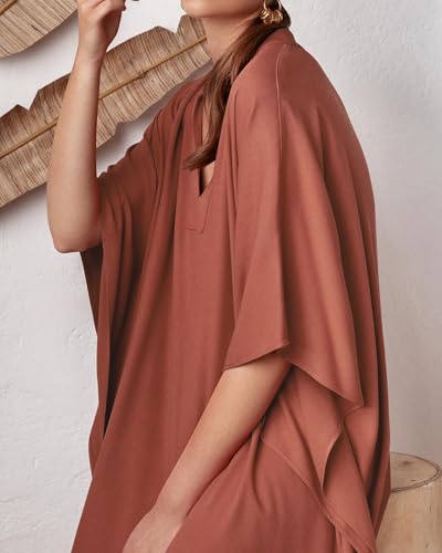 Bsubseach Women Kaftan Dresses Caftan Loungewear Maxi Dress Swimsuit Cover Up Beachwear Red Silky - Image 4