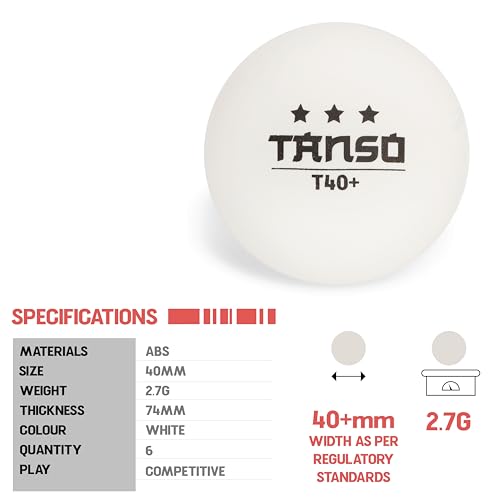 Tanso T40 3 Star Table Tennis Balls High Performance TT Balls (40+ mm TT Balls for Professional, 3 Star ABS Plastic Table Tennis Ball White 6 Pcs, Extremely Durable 3Star Ping Pong Ball) - Image 2