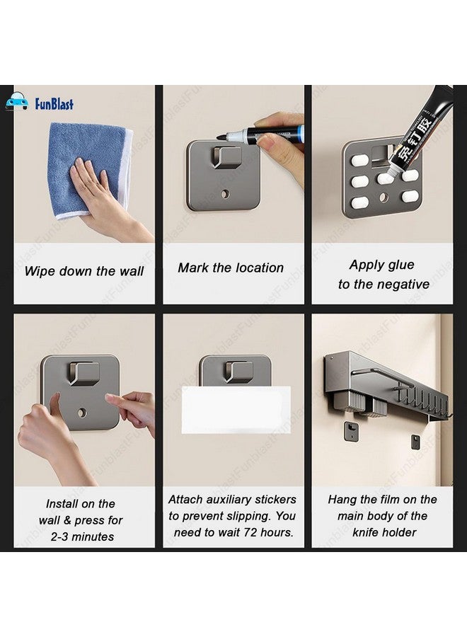 FunBlast رف حائط FunBlast لأدوات المطبخ مع شماعة مناشف، خطافات معلقة للمغرفة والمقلاة، حامل أدوات المائدة، رف عائم لأدوات المطبخ - 60 x 7 x 6 سم - Image 5