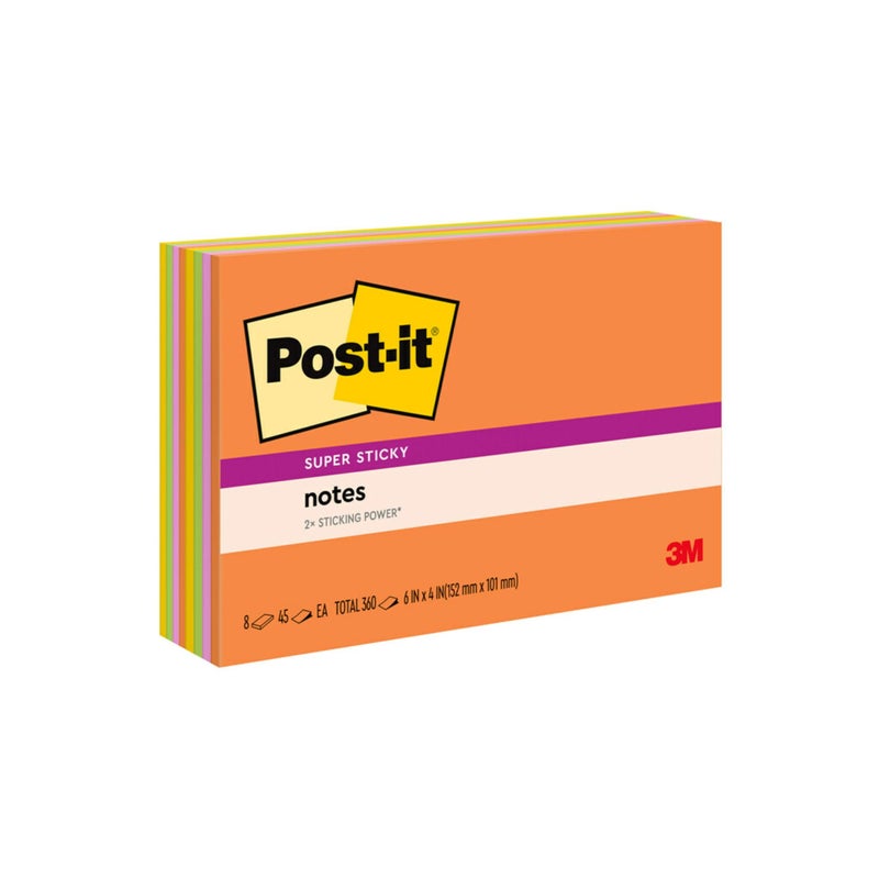 Post-it Super Sticky Notes, 8 Sticky Note Pads, 6 x 4 in., School Supplies, Office Products, Sticky Notes for Vertical Surfaces, Monitors, Walls and Windows, Energy Boost Collection - Image 1