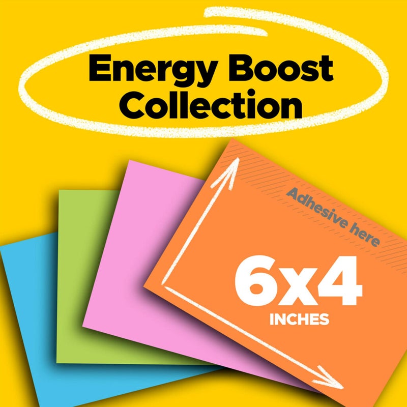 Post-it Super Sticky Notes, 8 Sticky Note Pads, 6 x 4 in., School Supplies, Office Products, Sticky Notes for Vertical Surfaces, Monitors, Walls and Windows, Energy Boost Collection - Image 2