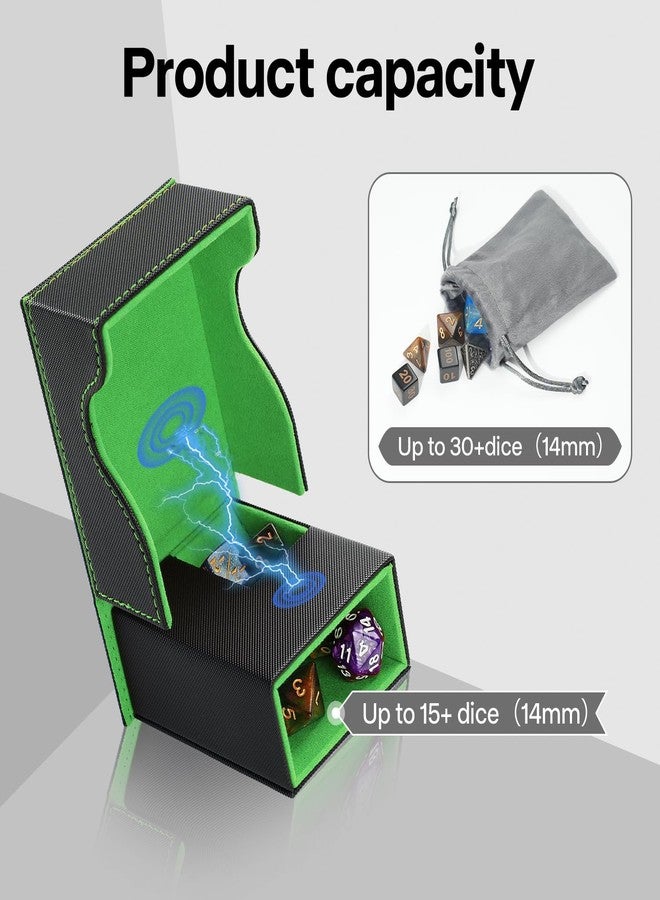 Stepane Dice Roller Tower, Premium DND Magnetic Dice Tray, Foldable PU Leather Dice Tower RPG Gifts for Dungeons and Dragons MTG Dm & Player Black/Green - Image 5