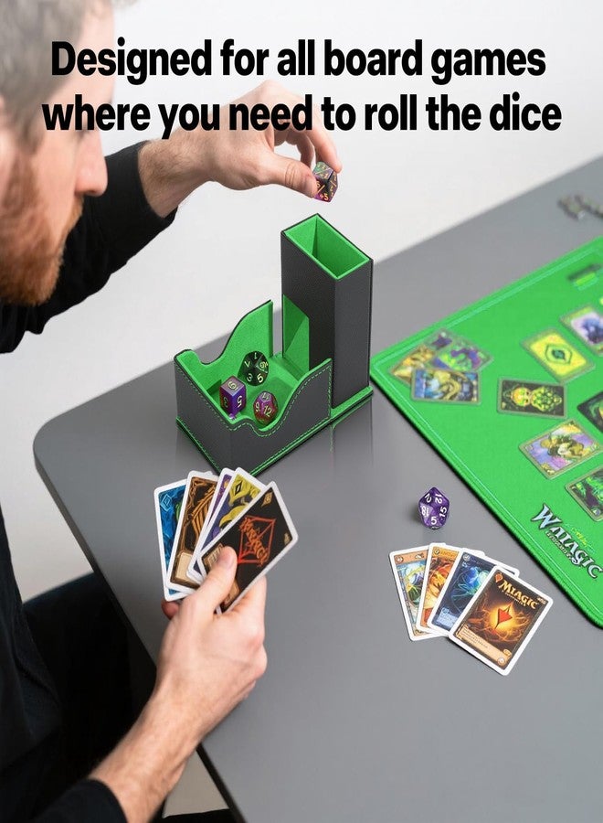 Stepane Dice Roller Tower, Premium DND Magnetic Dice Tray, Foldable PU Leather Dice Tower RPG Gifts for Dungeons and Dragons MTG Dm & Player Black/Green - Image 3