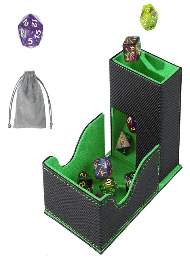Stepane Dice Roller Tower, Premium DND Magnetic Dice Tray, Foldable PU Leather Dice Tower RPG Gifts for Dungeons and Dragons MTG Dm & Player Black/Green - Image 1
