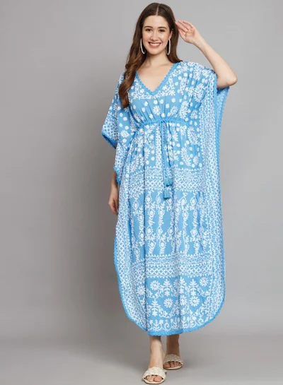 Alaya Hand Embroidered Cotton Chikan Kaftan-AL2558