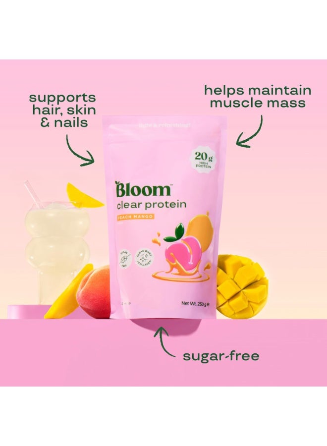Bloom  Clear Protein Powder – Peach Mango Flavour – Whey Protein Isolate & Collagen Peptides – Light & Refreshing Protein Drink Mix – 20g Protein per Serving - Image 3