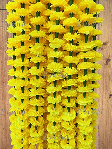 Evisha 6 Pcs Yellow Real Look Artificial Marigold Flowers Strings Garlands Bandhanwar for Diwali Decoration 5.6ft - Image 3