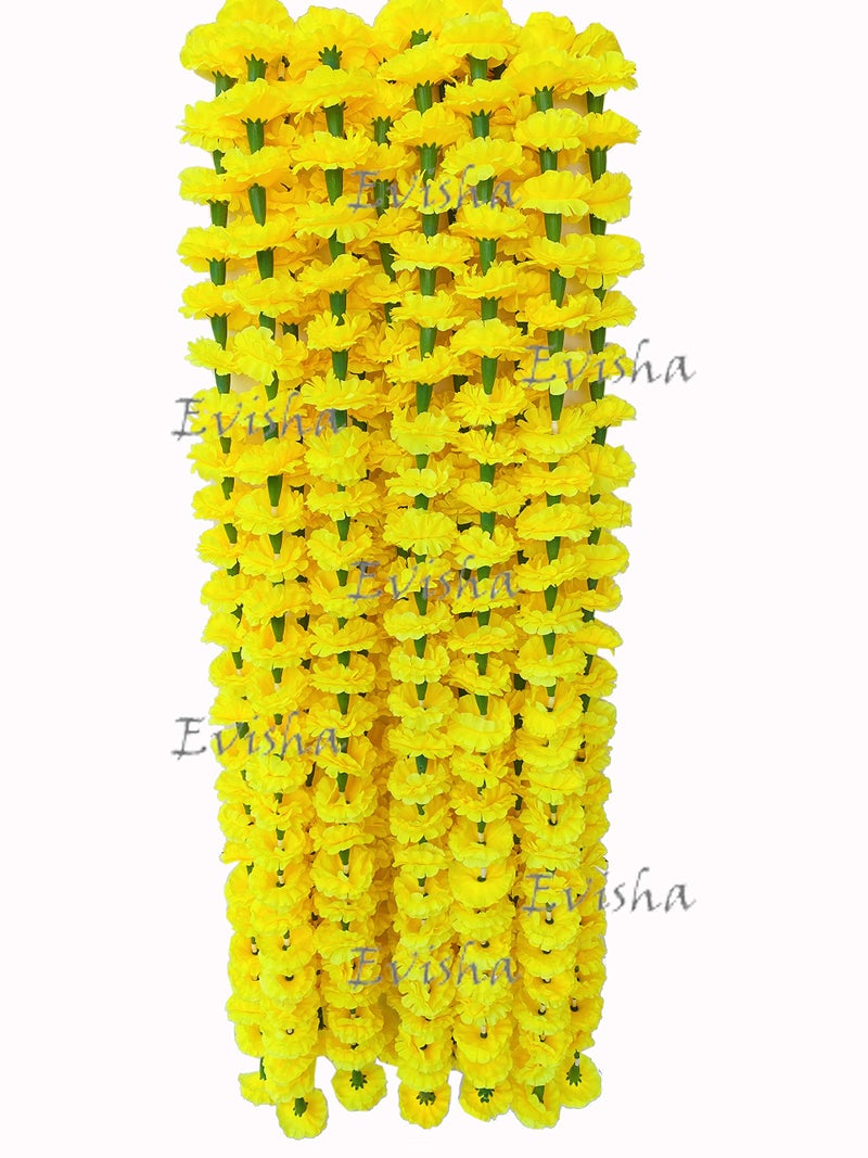 Evisha 6 Pcs Yellow Real Look Artificial Marigold Flowers Strings Garlands Bandhanwar for Diwali Decoration 5.6ft - Image 2