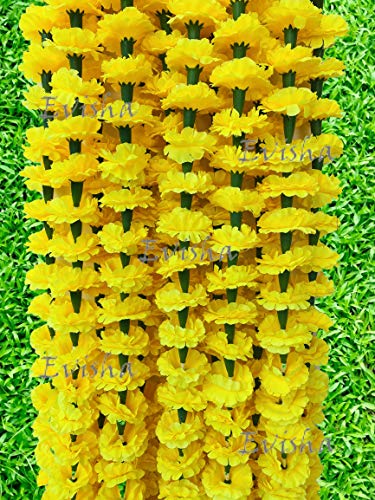 Evisha 6 Pcs Yellow Real Look Artificial Marigold Flowers Strings Garlands Bandhanwar for Diwali Decoration 5.6ft - Image 5