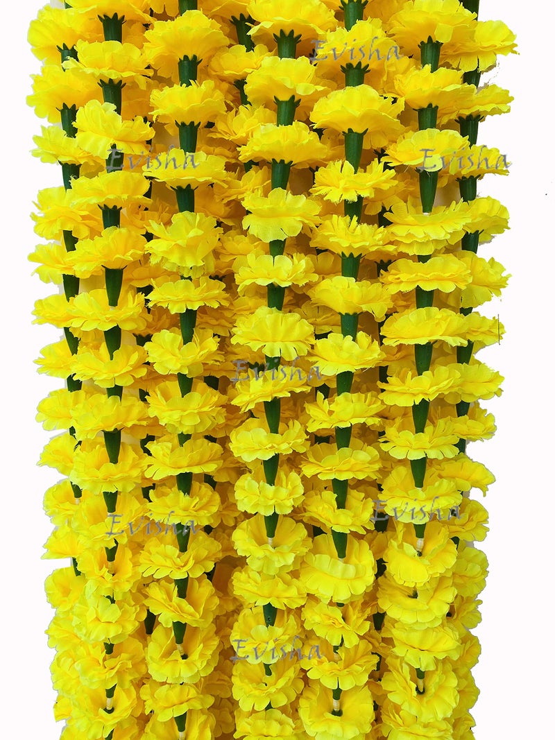 Evisha 6 Pcs Yellow Real Look Artificial Marigold Flowers Strings Garlands Bandhanwar for Diwali Decoration 5.6ft - Image 1