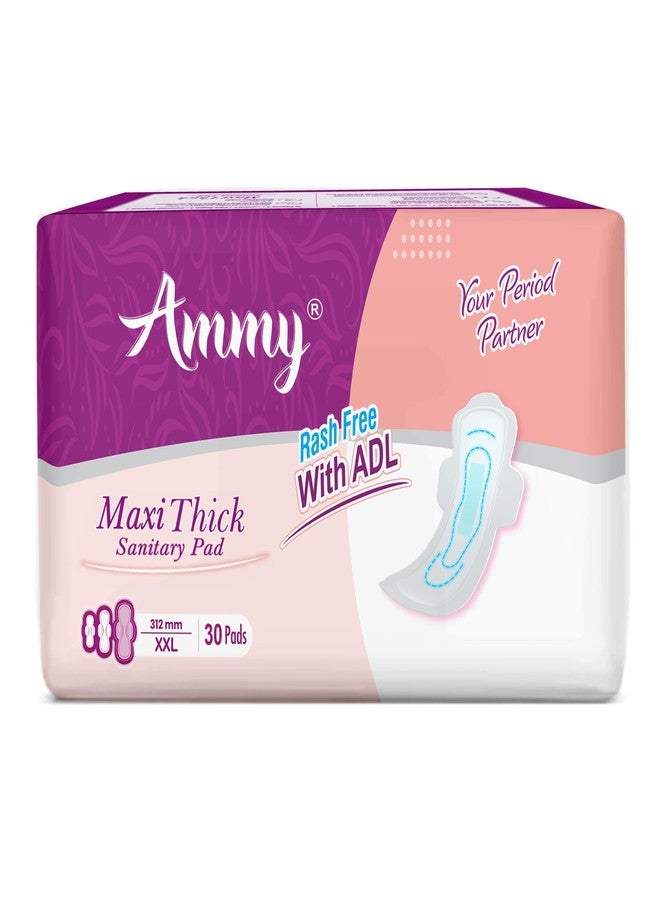 Ammy Super Absorbent Maxi Thick Sanitary Pads - 30 Pcs XXL for Heavy Flow | Cottony Soft, Rash Free, Leak Lock with 6-Layer Shield & Active Flow Layer | Pack of 1 - Image 1